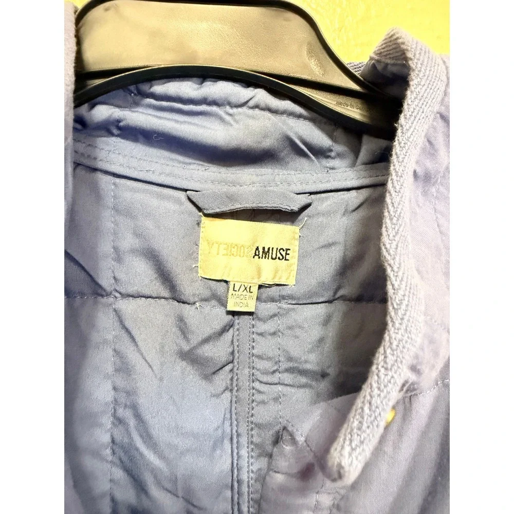 Amuse Society Quilted‎ Snap Front Jacket Periwinkle Blue Palm Tree Logo L/XL